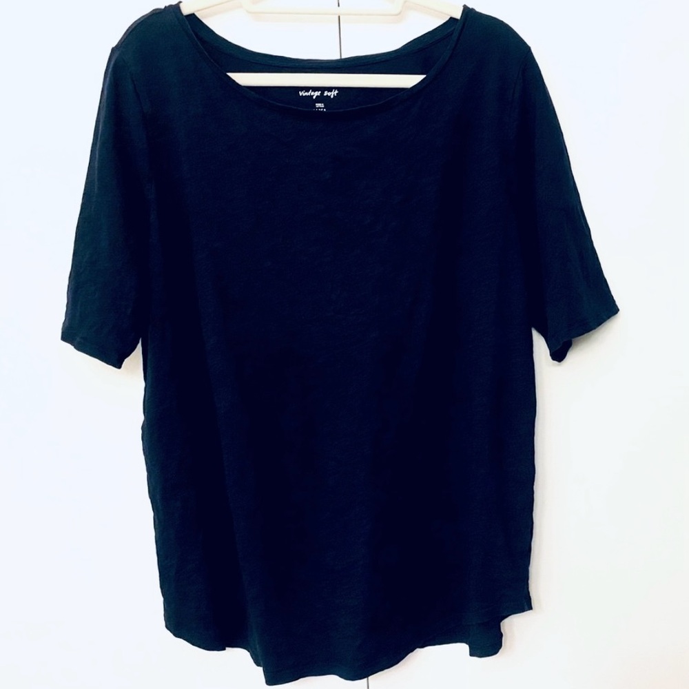 LOFT Vintage Soft Cotton Short Sleeve T Shirt, Navy Blue, size XXL